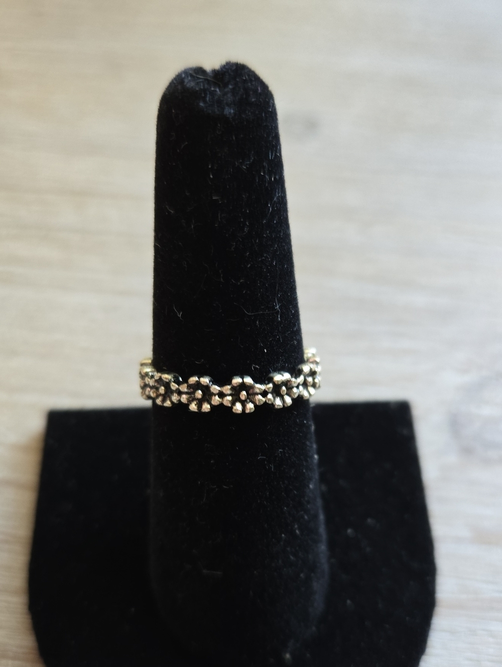 Floral Beaded Band Ring in Silver-Tone